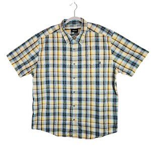 Marmot Mens XXL Yellow Blue Plaid Short Sleeve Button-Up Shirt office logo